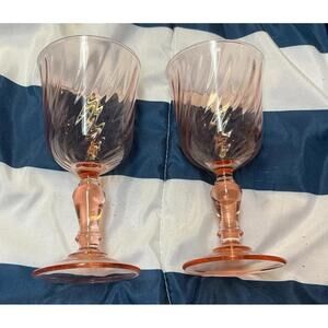 2 Vintage ARCOROC LUMINARC Wine Glass Rosaline Pattern Pink Swirl Goblet FRANCE